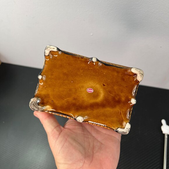 1960s MCM Ceramic Bamboo Style Ashtray Set of 3 with holder Lidded Made in Japan - Picture 12 of 16